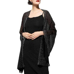 Women Black Sequin Chiffon Shawls and Wraps Formal Rhinestone for Evening Dress